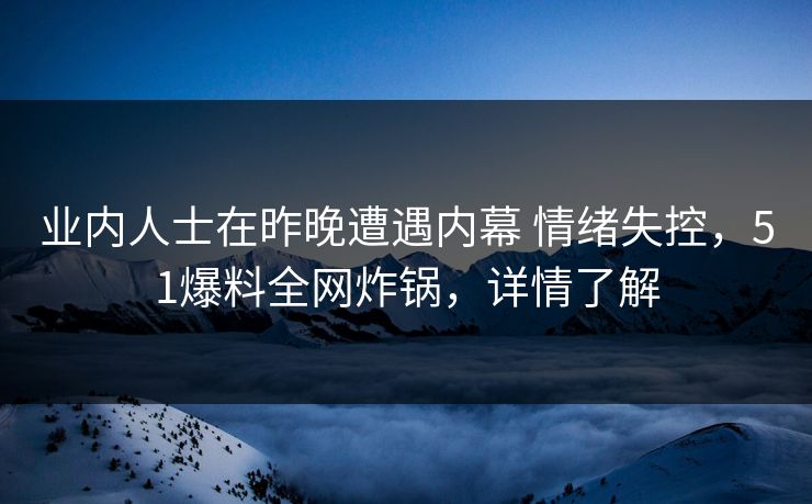 业内人士在昨晚遭遇内幕 情绪失控，51爆料全网炸锅，详情了解